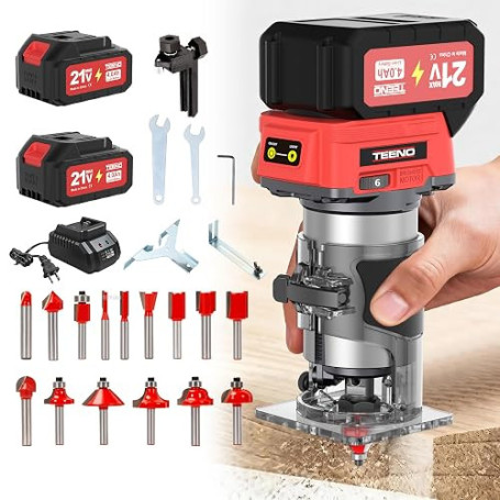 Rabot à bois sans fil 20V, mini défonceuse portable avec 2 batteries de 4,0 Ah et moteur sans balais, 6 vitesses variables jusqu