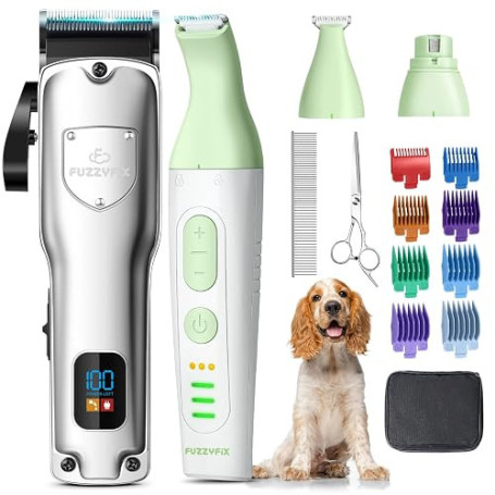 FuzzyFix Tondeuses Chiens et Tondeuse pour Pattes de Chien 4 en 1,Sans fil, Cilencieuse et Puissante pour Poils Longs et épais B