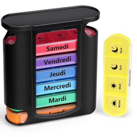 Opret Pilulier Semainier Français (Matin, Midi, Soir et Nuit) - Empilables Tour à Médicaments 7 Jours 28 Compartiments 4 Fois, p