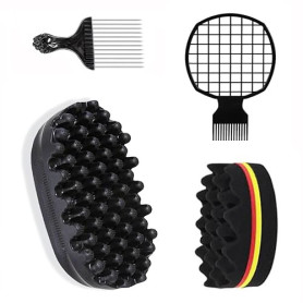 Gansdnek 4 Pièces Brosse à cheveux bouclée, peigne de fourche à aiguille en acier, Éponge Twist Afro Peigne pour Cheveux Crépus