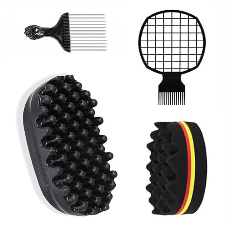 Gansdnek 4 Pièces Brosse à cheveux bouclée, peigne de fourche à aiguille en acier, Éponge Twist Afro Peigne pour Cheveux Crépus