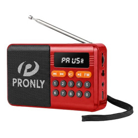 PRONLY Radio Portable FM Bluetooth, Mini Radio Rechargeable USB-C, Rouge | FM 87,5–108 MHz, Bluetooth, USB et carte TF, batterie