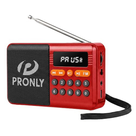 PRONLY Radio Portable FM Bluetooth, Mini Radio Rechargeable USB-C, Rouge | FM 87,5–108 MHz, Bluetooth, USB et carte TF, batterie