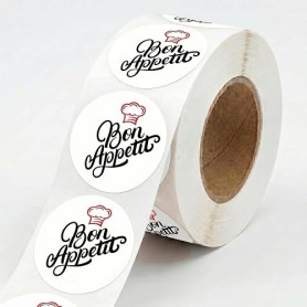 Lot de 100 Étiquettes Adhésives Bon Appétit 4 cm | Stickers Alimentaires en Polypropylène Résistant à l’Eau | Pour Pâtisserie, B
