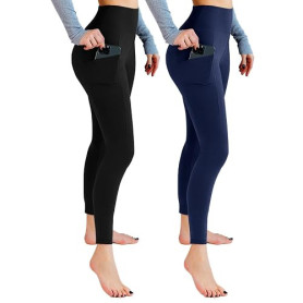 Leafigure Lot de 2 leggings de sport opaques taille haute avec poches pour entraînement, sport, yoga, course à pied | Lot de 2,