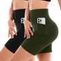 SINOPHANT Lot de 2 shorts de cyclisme pour femme avec poches taille haute pour motard, yoga, course à pied, gym, entraînement, d