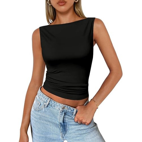 DUOEASE Debardeur Femme Basique Slim Fit Crop Top Femme sans Manches Décontracté Haut Femme Chic Et Elegant Sexy Ete Top