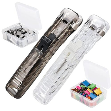 Pince Papier Clip Bureau NOCHME Lot De 2 Distributeur Agrafes Et 100 Clips Réutilisables En Métal Pour Papier, Tickets Et Docume