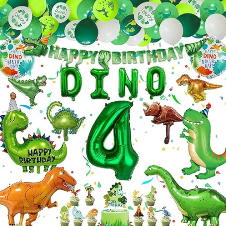 Decoration Ballon Dinosaure Anniversaire, Deco Enfant Ballon Helium 4 Ans, Deco Gateau Dino, Dino Bannière, Dinosaure Thème Déco