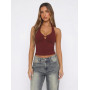 Xiaoliny Débardeur Femme Col en V Sexy Top Halter Dos Nu Haut Chic et Élégant Été Crop Tops Moulant Décontracté T-Shirt sans Man