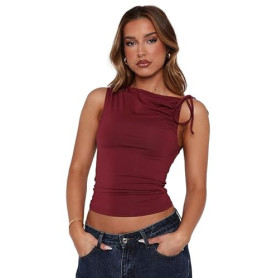 Sukiglam Débardeur Femme Sexy sans Manches Été Hauts Chic et Élégant Crop Tops Asymétrique Chemises Moulantes Épaules Dénudées Y