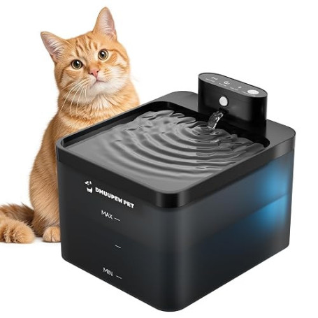 DMUUPEW Pet Fontaine à Eau pour Chat à Activation Automatique | Silencieuse et sans Fil, 2.2L à Filtration Multiple résistante a