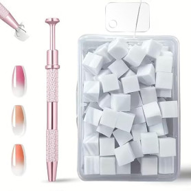 MSLSOZ Lot de 100 éponges à ongles pour ombre, outils de nail art, éponges à ongles avec pince en métal rose et palette, accesso