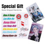 1 paire de gants sans doigts Stray, gants tricotés Stray Gants d'hiver noirs Kpop avec 1 autocollant 3D SKZ et 2 Photocard SKZ,