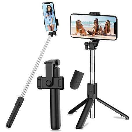 Perche Selfie Trépied, 3 en 1Perche Selfie Bluetooth, Selfie Stick Trépied Bâton Selfie Bluetooth Extensible Télescopique Monopo