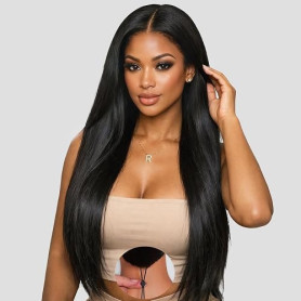 Tunfine 13x6 Full Lace Front Drawstring Wig Human Hair for Women 200 Density Glueless Straight Perruque Cheveux Humain Upgraded