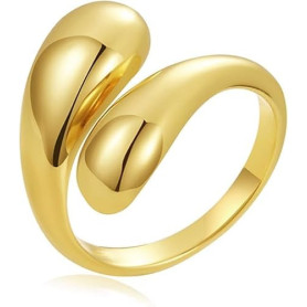 Dryxog Bague Femme Reglable Bague Acier Inoxydable Femme Ring Larme Bagues Goutte d'Eau Chunky Hypoallergéniques Empilables Pouc