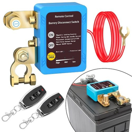 Disjoncteur de batterie 12 V avec télécommande, disjoncteur de batterie 12 V 240 A avec 2 télécommandes Kill Switch anti-vol pou