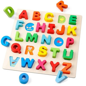 Coogam Puzzle Alphabet en Bois Panneau à Lettres ABC Bouton Blocs de Puzzle Montessori Apprentissage précoce Cadeau Jouet éducat