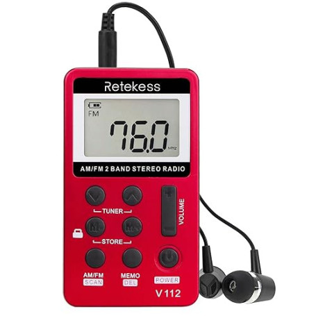 Retekess V112 Mini Radio Portable, Pocket Radio (Rouge) | Choix Idéal Pour Extérieur, Camping, Voyage, Batterie Rechargeable, Mi