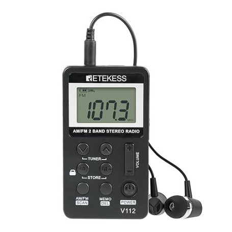 Retekess V112 Mini Radio Portable, FM AM Radio (Noir) | Choix Idéal Pour Extérieur, Camping, Voyage, Batterie Rechargeable, Minu