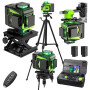 Niveau Laser Chantier Autonivelant 360° x 4 Avec trépied, Lazer Niveaux 4D 16 Lignes Laser, Mode Impulsion ExtéRieur, 2 x Batter