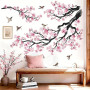 wondever Stickers Muraux Grand Branche de Fleurs Rose Autocollants Muraux Mural Stickers Cerisier Floral Branche Arbre Oiseaux p