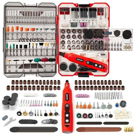 EZUVITA Outil Rotatif Multifonction sans Fil 4V avec 446 Accessoires, Fonction Mémoire 5 Vitesses, Batterie 2000mAh, Charge Rapi