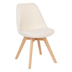 Atmosphera Créateur d'Intérieur - Chaise Baya Blanc - Tissu Bouclette et Hêtre - Salle à Manger, Cuisine, Bureau, Salon - Confor