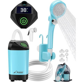 WADEO Kit Douche de Camping, Pompe de Douche Électrique Rechargeable, Pommeau de Douche avec Affichage Intelligent de Températur