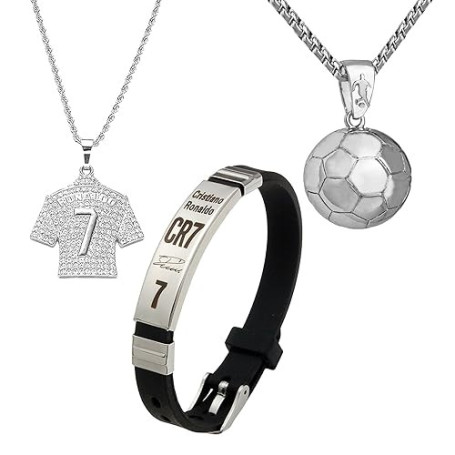FENGCHUANG 3 Pièces Ensemble D'accessoires de Football, Bracelet C r7, Bracelet de Football pour Garçon, Pendentif Maillot, Coll