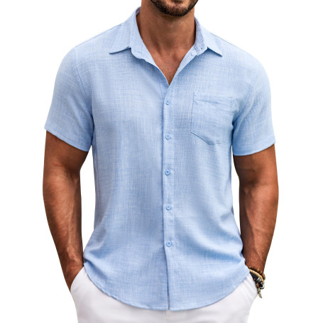 COOFANDY Chemise Homme Manches Courtes Été Loisirs Chemises Hommes Légère Plage Regular Fit Chemise avec Poche Poitrine | Chemis