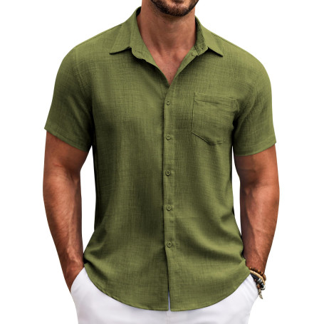COOFANDY Chemise Homme Manches Courtes Été Loisirs Chemises Hommes Légère Plage Regular Fit Chemise avec Poche Poitrine | Chemis