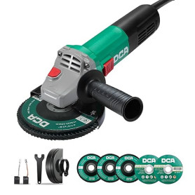 DCA Meuleuse d'Angle 860W 125 mm, 11.800 tr/min, Corps Ultra-Mince (Circonférence 178 mm), Carter d'engrenage Compact, 1,6 kg Lé