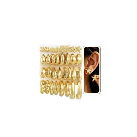 Ensemble de boucles d'oreilles créoles en or - Petites boucles d'oreilles - Cadeau fantaisie - Hypoallergéniques - Pour fête d'a