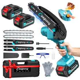 CEEPUY Mini Tronçonneuse à Batterie 2x4000 mAh, 6 Pouces Tronçonneuse Électrique Sans Fil Avec Injecteur d'Huile et Chaîne de Re