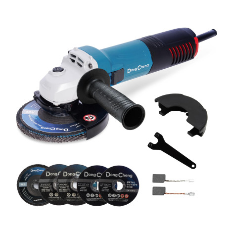 DongCheng Meuleuse d'Angle 800W, Ø125mm, 11800 tr/min | Capot Rapide, Poignée Auxiliaire, Inclut 2 Disques à Meuler, 2 à Lamelle