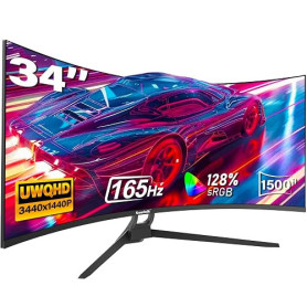 Gawfolk Écran PC Incurvé 34 Pouces, Moniteur Gaming 1500R 165Hz, Ecran PC UWQHD 2K 3440x1440, 128% sRGB, 1ms MPRT,Interface HDMI