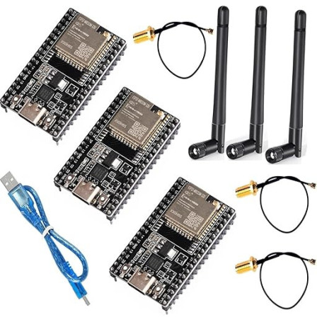 DUBEUYEW 3 Pack ESP32-WROOM-32U USB-C ESP32 DevKitC V4 avec Kit d'Antennes