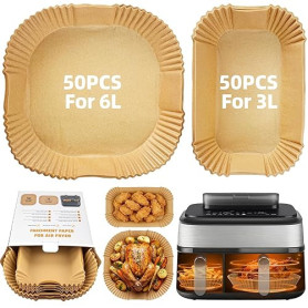 PETHREE Papier Cuisson Air Fryer, 100 Pcs Air Fryer Papier Cuisson pour Philips Dual Basket 3000/5000 Série 6L/3L, Papier Airfry