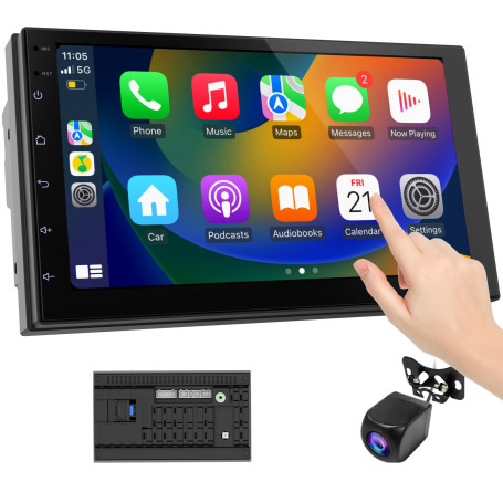 Haudio Autoradio 2 DIN CarPlay et Android Auto sans Fil avec 7‘’ Écran Tactile HD,avec Camera de Recul,Bluetooth,Mirror Link, AU