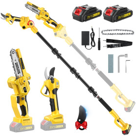 4 en 1 Tronconneuse à Batterie&Secateur Electrique avec Perche Télescopique | Portée Max Jusqu'à 4,2m, 1000 W Moteur & 2 Batteri