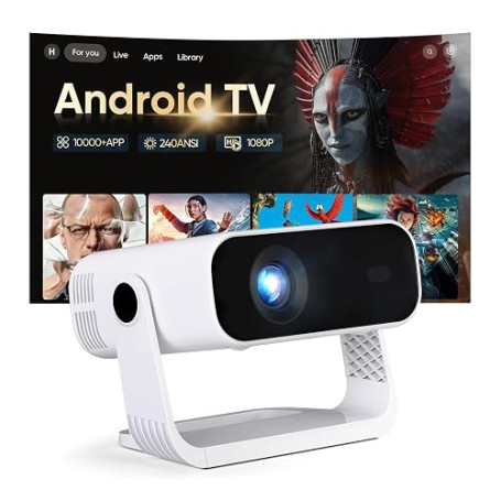 2026 Dernier Videoprojecteur Intelligent, Android 14, Rétroprojecteur 1080P Supporte 4K, WiFi 6 Bluetooth 5.2, 240 ANSI, Correct