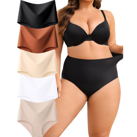 ALL OF SHE Lot de 5 Culotte Femme sans Couture Taille Haute Slip sous-vêtements Seamless Gainante Underwear High Waisted Soft Pa