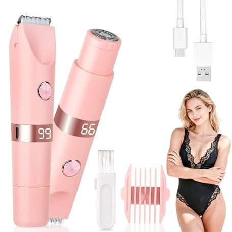 Beanify Épilateur Bikini Femme Étanche IPX7, Rasoir Électrique Double Tête 2 en 1 avec Écran LED, Rechargeable par USB, Épilatio