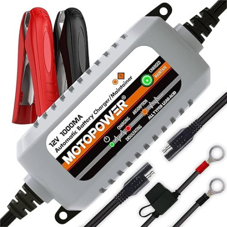MOTOPOWER MP00205B 12V 1000mA Chargeur/Mainteneur de Batterie entièrement Automatique