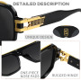 SHEEN KELLY Lunettes de soleil carrées polarisées rétro pour hommes, monture métallique surdimensionnée à dessus plat