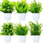Purpledi 6 Pièces Mini Plantes Artificielles Verdure Plastique Faux Plantes avec Pot, Fausse Plante Interieur, Plante Artificiel