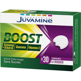 JUVAMINE Boost - Ginseng de Sibérie + Vitamine C - Tonus, Énergie - 30 Cpr | Anti-Fatigue, Améliore la Concentration, Sans Sucre