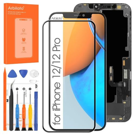 Arbilato Écran LCD pour iPhone 12/12 Pro écran Tactile | numériseur Complet Assemblé, avec Kits de réparation, A2172 A2402 A2404
